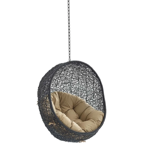 Encase Outdoor Swing Chair in Mocha Fabric & Black Poly Rattan