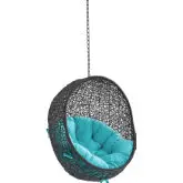 Encase Outdoor Swing Chair in Turquoise Blue Fabric & Black Poly Rattan