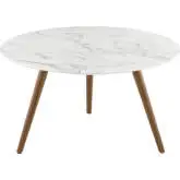 Lippa 28" Coffee Table w/ Tripod Base in White Faux Marble & Walnut