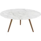 Lippa 36" Coffee Table w/ Tripod in White Faux Marble & Walnut