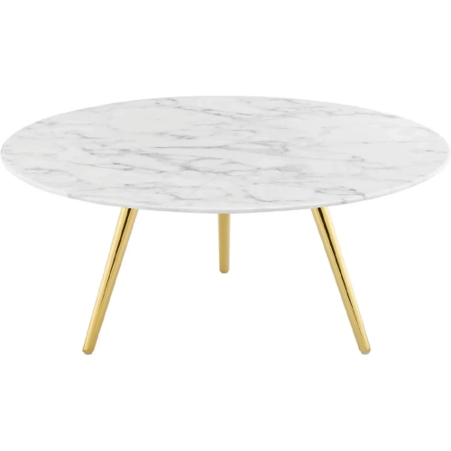 Lippa 36" Coffee Table w/ Tripod Base in White Faux Marble & Gold