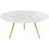 Lippa 36" Coffee Table w/ Tripod Base in White Faux Marble & Gold