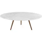 Lippa 47" Coffee Table with Tripod in White Faux Marble & Walnut