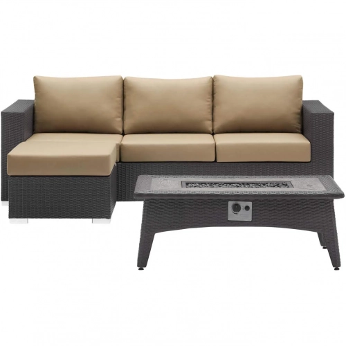 Convene 3 Piece Outdoor Sofa Set w/ Fire Pit in Espresso & Mocha