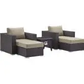 Convene 5 Piece Outdoor Arm Chair Set w/ Fire Pit in Espresso & Beige