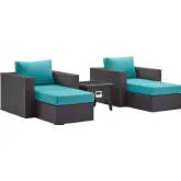 Convene 5 Piece Outdoor Arm Chair Set w/ Fire Pit in Espresso & Turquoise