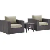 Convene 3 Piece Outdoor Arm Chair Set w/ Fire Pit in Espresso & Beige