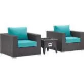 Convene 3 Piece Outdoor Arm Chair Set w/ Fire Pit in Espresso & Turquoise