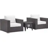 Convene 3 Piece Outdoor Arm Chair Set w/ Fire Pit in Espresso & White