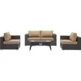 Convene 5 Piece Outdoor Loveseat Set w/ Fire Pit in Espresso & Mocha