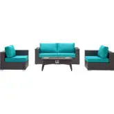 Convene 5 Piece Outdoor Loveseat Set w/ Fire Pit in Espresso & Turquoise