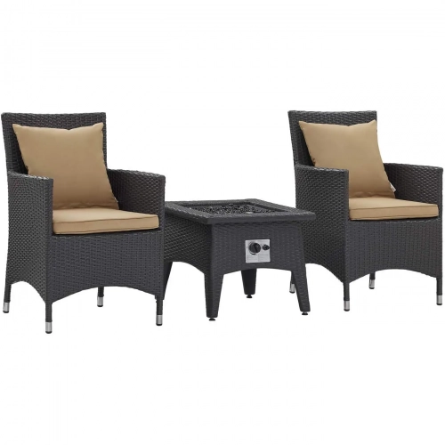 Convene 3 Piece Outdoor Dining Chair Set w/ Fire Pit in Espresso & Mocha