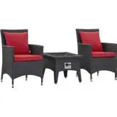 Convene 3 Piece Outdoor Dining Chair Set w/ Fire Pit in Espresso & Red