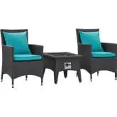 Convene 3 Piece Outdoor Dining Chair Set w/ Fire Pit in Espresso & Turquoise