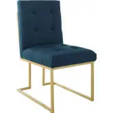 Privy Dining Chair in Tufted Blue Fabric & Gold Stainless