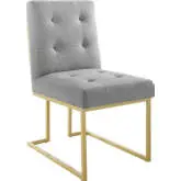 Privy Dining Chair in Tufted Light Gray Fabric & Gold Stainless