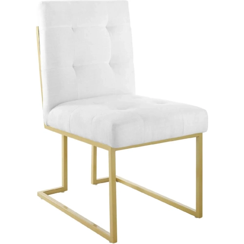 Privy Dining Chair in Tufted White Fabric & Gold Stainless