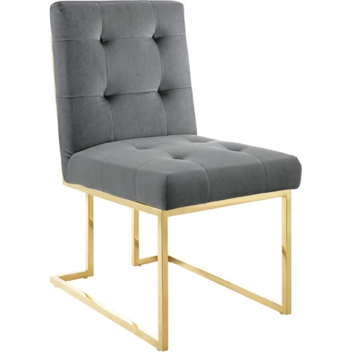 Privy Dining Chair in Tufted Charcoal Gray Velvet & Gold Stainless