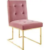 Privy Dining Chair in Tufted Dusty Rose Velvet & Gold Stainless