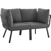 Riverside Outdoor 2 Piece Modular Sofa Set in Gray Metal & Charcoal Fabric