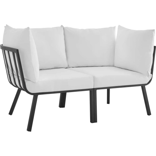 Riverside Outdoor 2 Piece Modular Sofa Set in Gray Metal & White Fabric