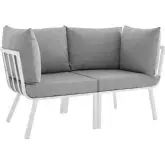 Riverside Outdoor 2 Piece Modular Sofa Set in White Metal & Gray Fabric