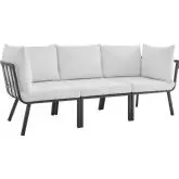 Riverside Outdoor 3 Piece Modular Sofa Set in Gray Metal & White Fabric