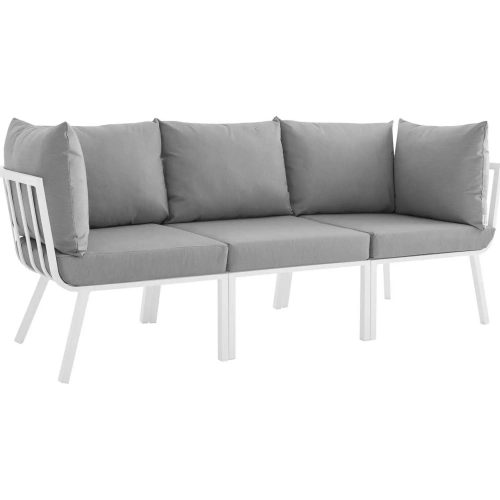 Riverside Outdoor 3 Piece Modular Sofa Set in White Metal & Gray Fabric