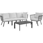 Riverside Outdoor 5 Piece Modular Sofa Set in Gray Metal & White Fabric