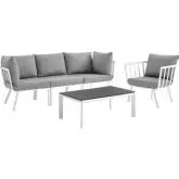 Riverside Outdoor 5 Piece Modular Sofa Set in White Metal & Gray Fabric