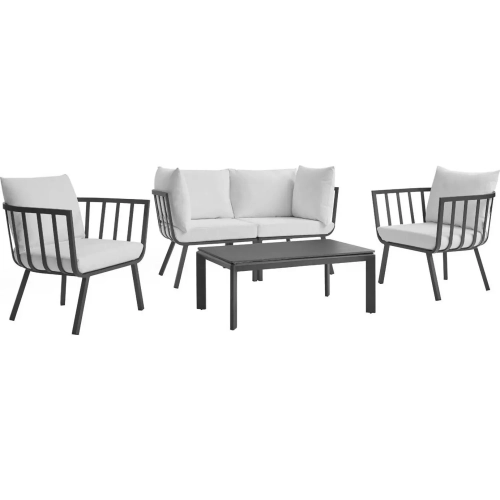 Riverside Outdoor 5 Piece Sofa Set in White Metal & Gray Fabric