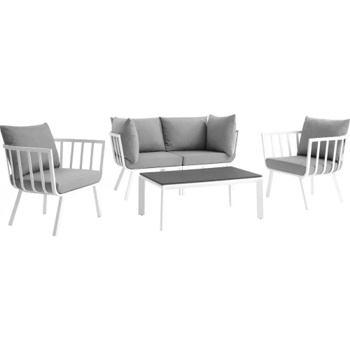 Riverside Outdoor 5 Piece Sofa Set in White Metal & Navy Fabric