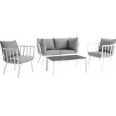 Riverside Outdoor 5 Piece Sofa Set in White Metal & Navy Fabric