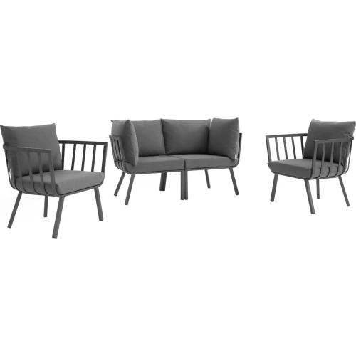 Riverside Outdoor 4 Piece Sofa Set in Gray Metal & Charcoal Fabric