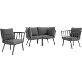 Riverside Outdoor 4 Piece Sofa Set in Gray Metal & Charcoal Fabric