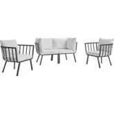 Riverside Outdoor 4 Piece Sofa Set in Gray Metal & White Fabric