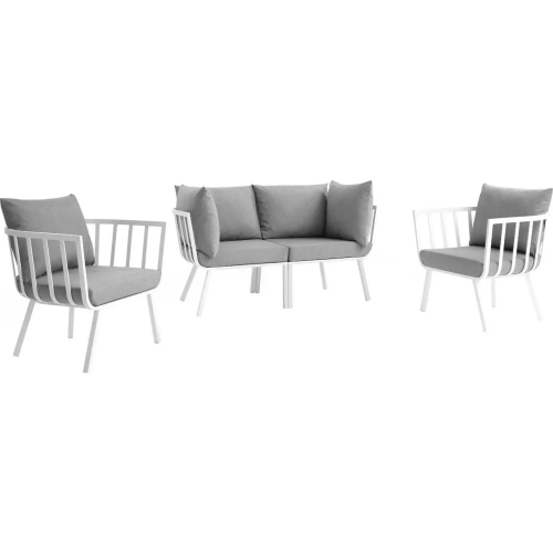 Riverside Outdoor 4 Piece Sofa Set in White Metal & Gray Fabric