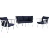 Riverside Outdoor 4 Piece Sofa Set in White Metal & Navy Fabric