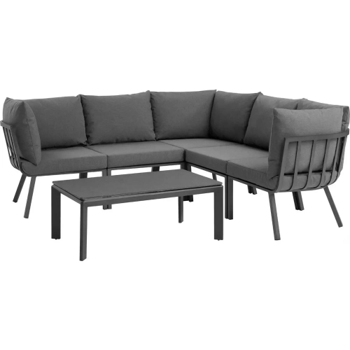 Riverside Outdoor 6 Piece Modular Sofa Set in Gray Metal & Charcoal Fabric