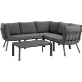 Riverside Outdoor 6 Piece Modular Sofa Set in Gray Metal & Charcoal Fabric