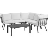 Riverside Outdoor 6 Piece Modular Sofa Set in Gray Metal & White Fabric