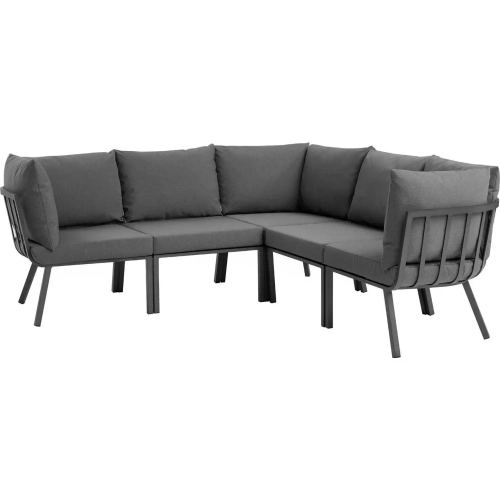 Riverside Outdoor 5 Piece Modular Sofa in Gray Metal & Charcoal Fabric