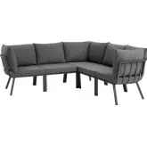 Riverside Outdoor 5 Piece Modular Sofa in Gray Metal & Charcoal Fabric