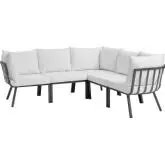 Riverside Outdoor 5 Piece Modular Sofa in Gray Metal & White Fabric