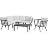 Riverside Outdoor 7 Piece Modular Sofa Set in Gray Metal & White Fabric