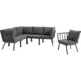 Riverside Outdoor 6 Piece Modular Sofa Set in Gray Metal & Charcoal Fabric