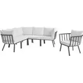 Riverside Outdoor 6 Piece Modular Sofa Set in Gray Metal & White Fabric