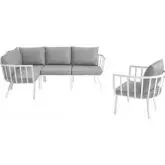 Riverside Outdoor 5 Piece Modular Sofa Set in White Metal & Gray Fabric