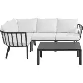 Riverside Outdoor 5 Piece Modular Sofa Set in Gray Metal & White Fabric