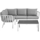 Riverside Outdoor 5 Piece Modular Sofa Set in White Metal & Gray Fabric